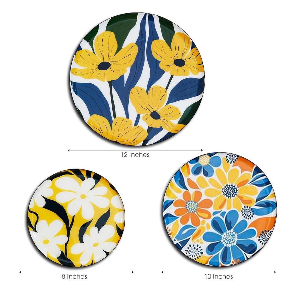 Metal Wall Plates | Home Decoration | Vivid Floral Art Design | Living Room Wall Decoration | Décor Items | Gift Items (Multicolour) (Set of 3)