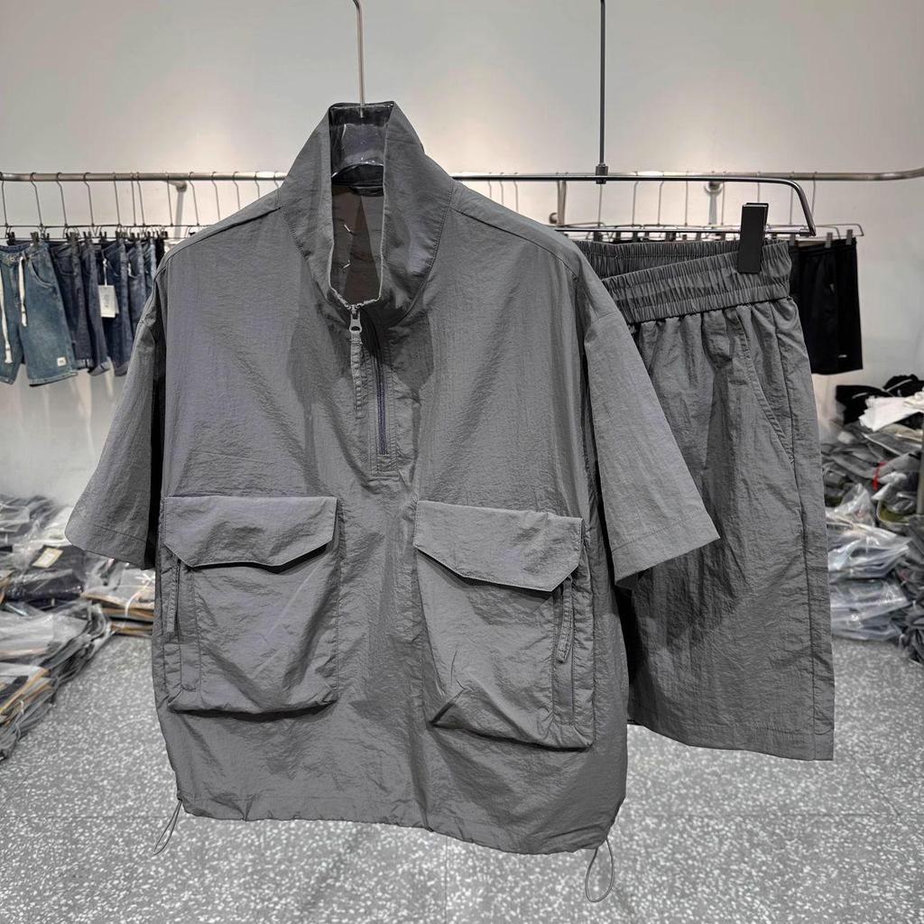 Men's Large Ice Silk Summer Suits: Short-Sleeved T-Shirts, Shirts, and Shorts Two-Piece by Fashion Brands