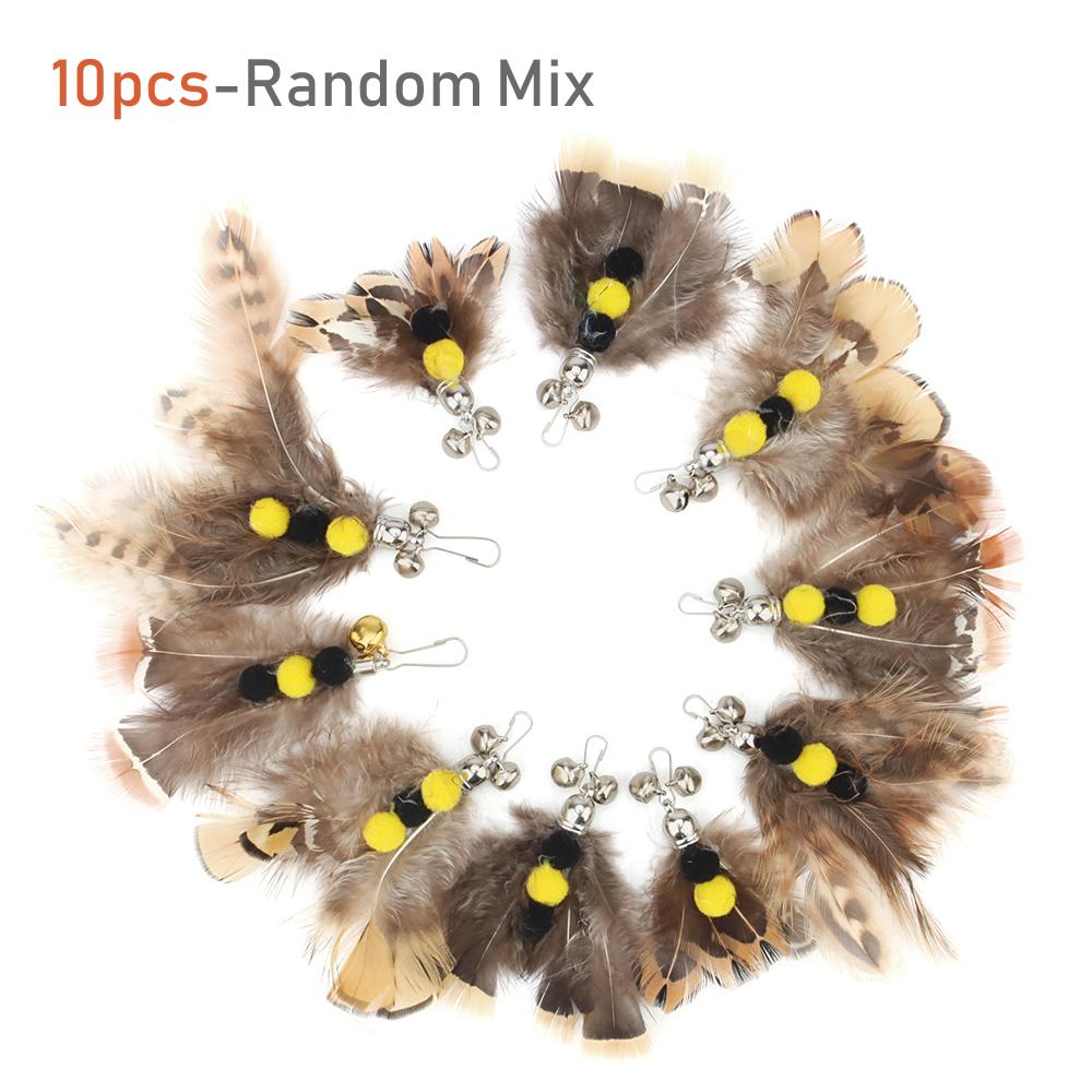 5pcs/10pcs Artificial Insect Cat Teaser Stick Accessories Brown Feather Replacement Head Kitten Pet Toy Wand