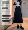 2024 New High Waist Black Woolen Pleated Midi Skirt for Autumn/Winter