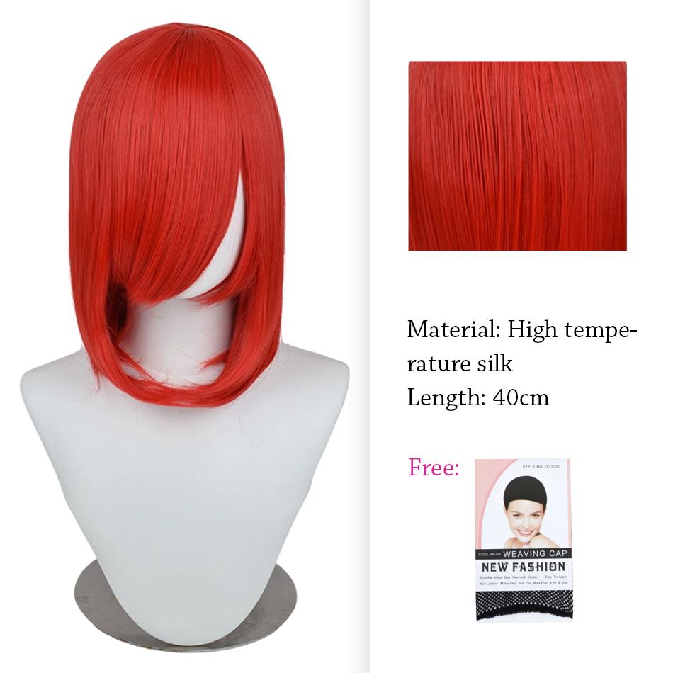 40cm Anime Synthetic White Purple Cosplay Wigs Short Green Hair Straight Silver Wig Pink Hairpiece Short Wig with Bangs