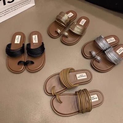 Korean Niche Design Set Toe Cool Slippers Women's Summer Wear New with Skirt Seaside Flat Roman Sandals