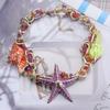 Beach Wind Alloy Starfish Shell Conch Necklace Handmade Beaded Chain Jewelry
