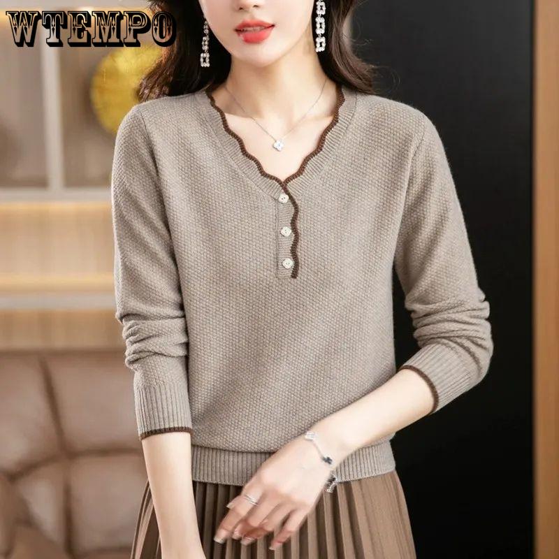 V-neck Sweater Women's Autumn and Winter Casual Long-sleeved Multi-color Base Knitted Sweater Loose Warm Pullover Long-sleeved Top