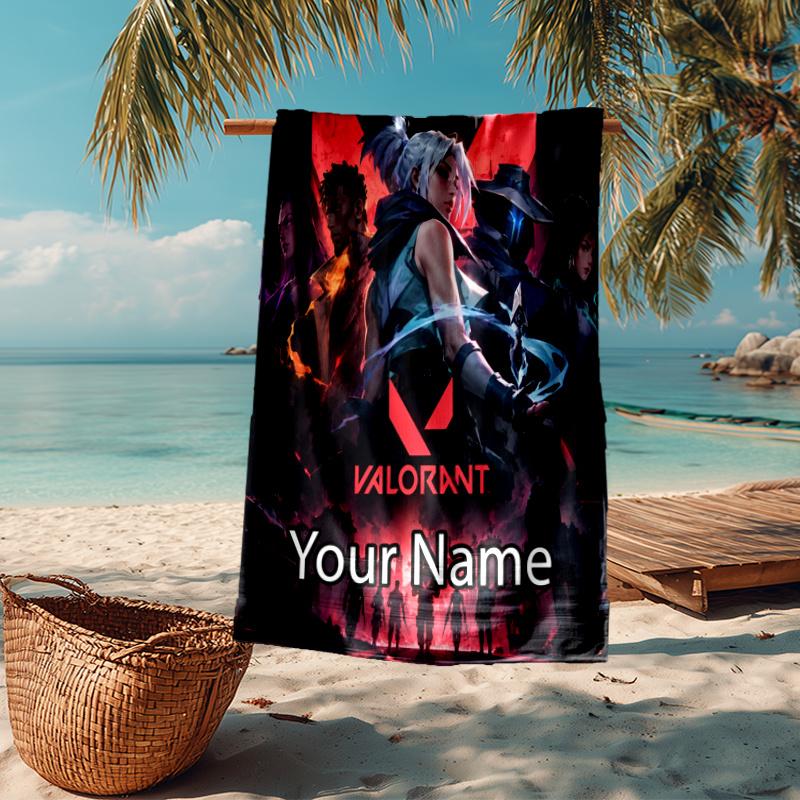 Custom Name Ultra-Soft Beach Towel with Valorant Theme,Ideal for Pool - Camping, Diving - Perfect Travel Essential, Vibrant Beach Towel.