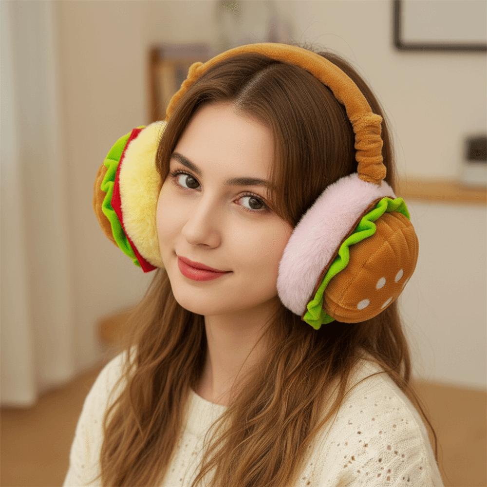 Warm Soft Hamburger Ear Warmer Thickened Funny Ear Cover Foldable Windproof Cold Protection Earmuffs Riding
