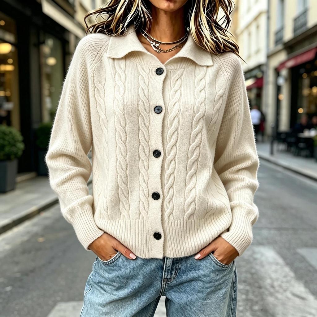 Damen Strick-Cardigan-Top mit offener Vorderseite und Knöpfen
