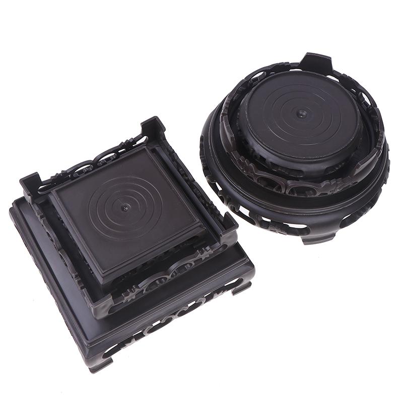 Deep Brown Carving Wooden Look Plastic Base Tray Flowerpot Holder Round Square Multi-Functional Teapot Vase Fish Tank Base