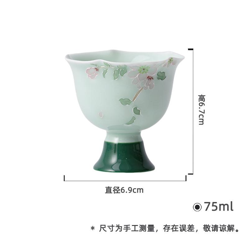 

2pc/lot Hand-painted Pear Blossom High Foot Teacup Luxury Tea Bowl Mug Tea-tasting Smelling Cup Jianzhan Master Cups Teaset 75ml