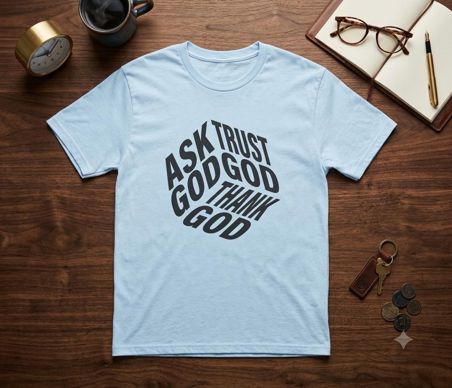 Ask Trust Thank God T-Shirt | Christian Faith Typography Tee 2XL