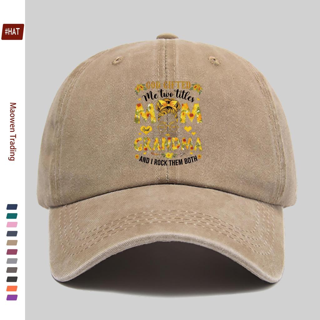pc Sunflower Braid Print Baseball Cap with Mom And Grandma Letter Fashion Design Sun Hat Comfortable Lightweight Trucker Sun