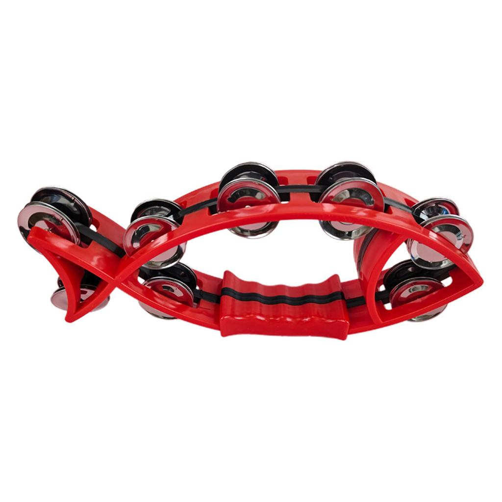 Double Row Tambourines Fish Shaped Handbell Half Moon Tambourine Musical Instrument for Adults Kids Church Bars