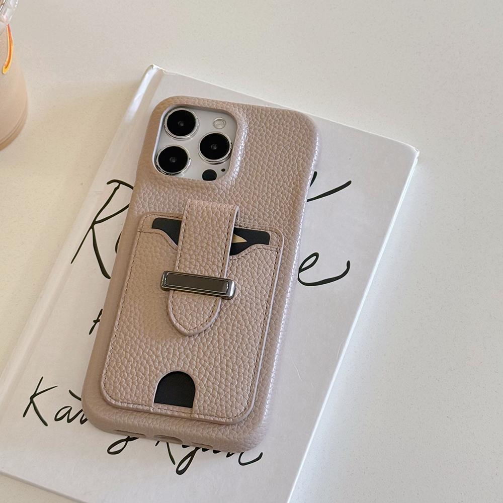 For iPhone 15 Pro Max Case with Card Slots Litchi Texture Leather+PET Phone Cover