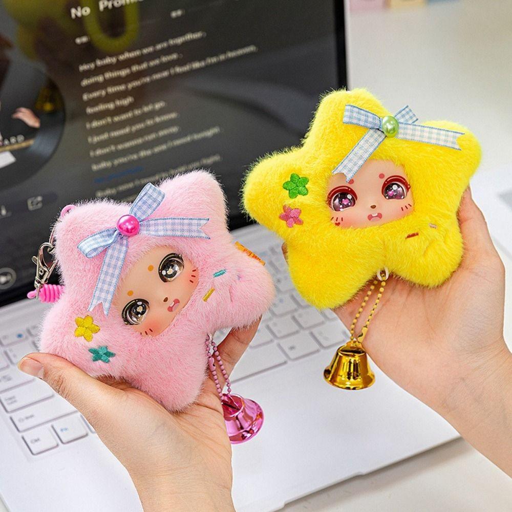 Cartoon Design Lucky Star Plush Keyring Rubber Plush Face Doll Stuffed Plush Toy  Kids