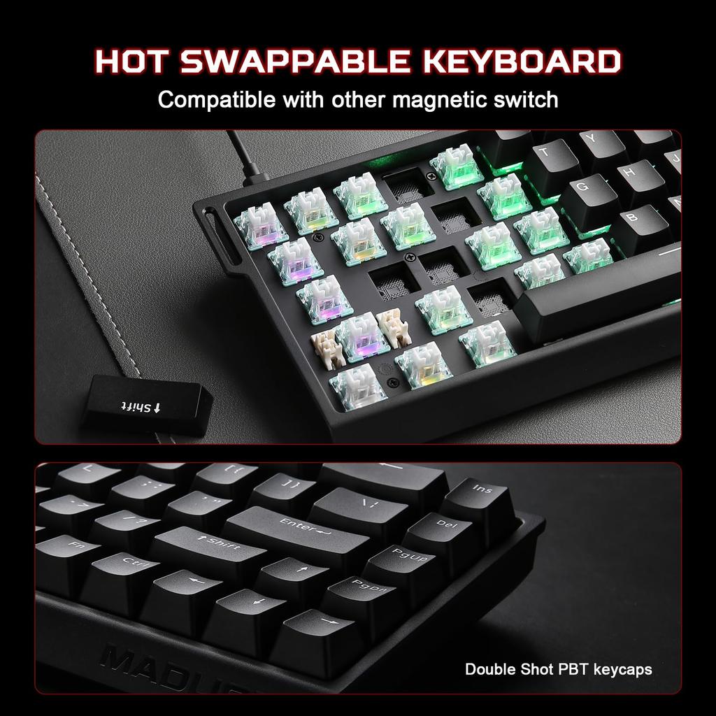 YUNZII x MADLIONS MAD68 HE Wired Mechanical Gaming Keyboard with Magnetic Hall Adjustable Actuation PBT 8K Hz Polling Rate Switches, 60% Layout,