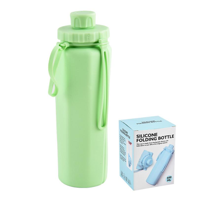 600ML Collapsible Water Bottle Silicone Foldable Water Cup Outdoor Sports Leakproof Reusable Kettle for Travel Camping Yoga 600ML зелёный