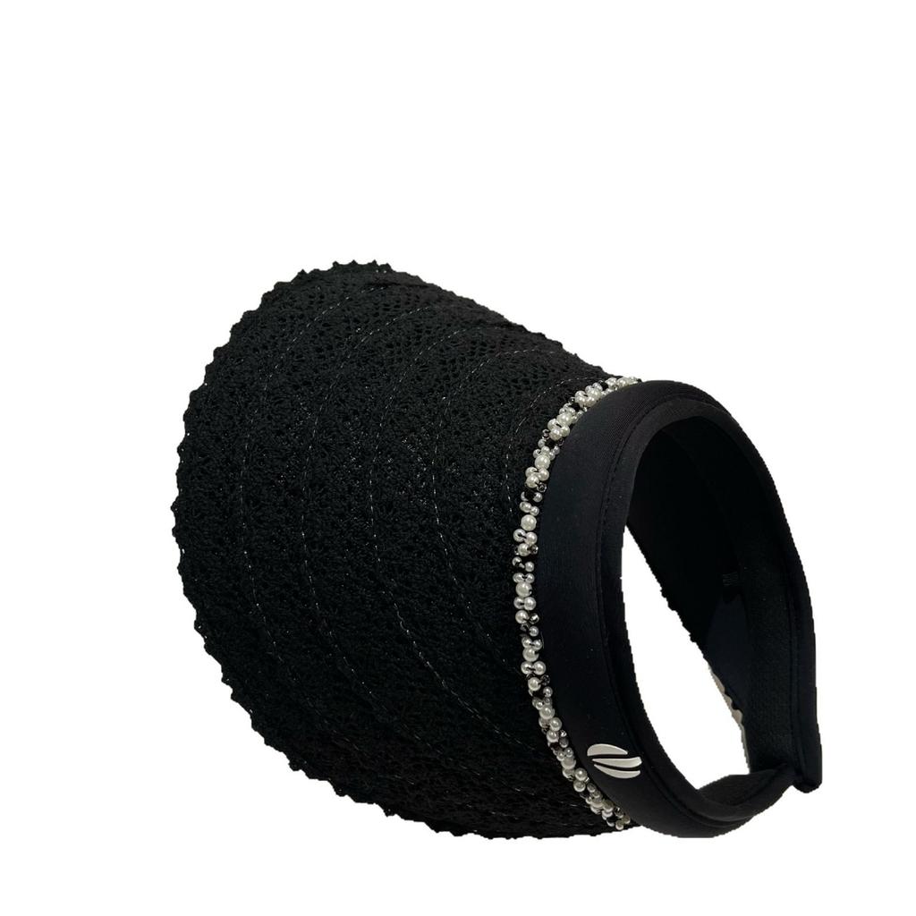 Summer Headless Sun Hat Women'S Small Fragrant Wind Sweet Pearl Lace Double Layer Ice Silk Anti-Ultraviolet Empty Top Hat