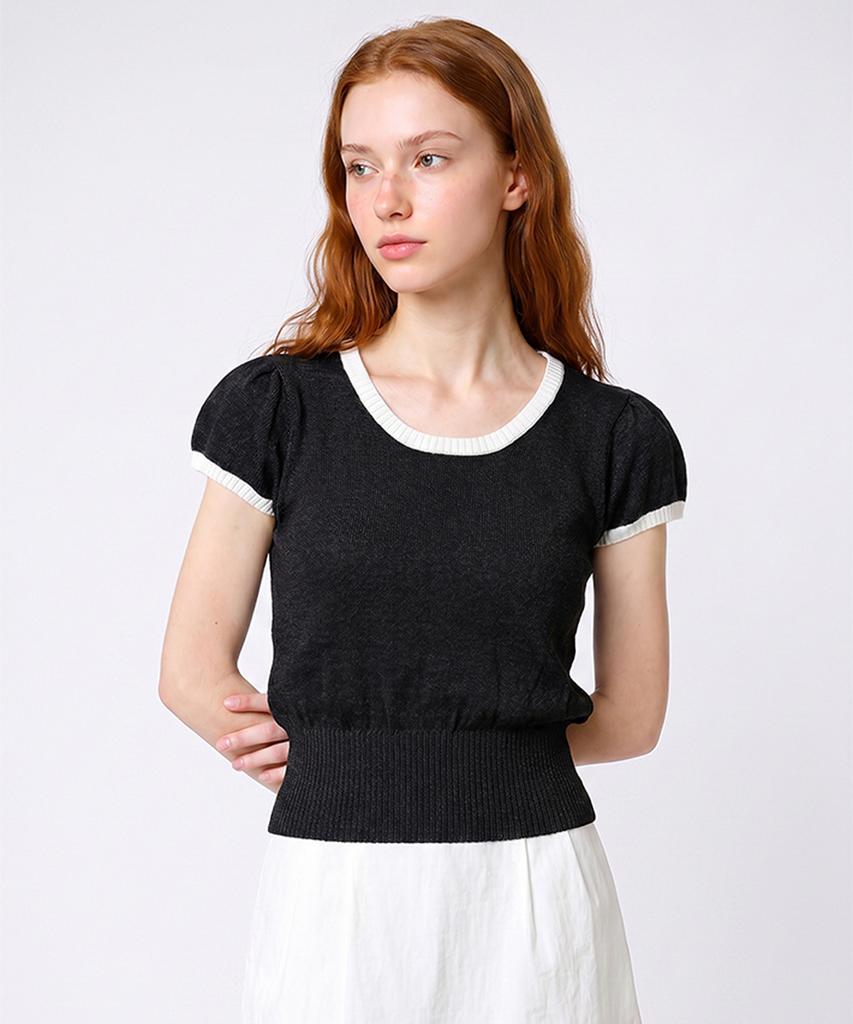 Seuneogeuyu Washable Contrast Mono Scoop Neck Puff Knit_S M