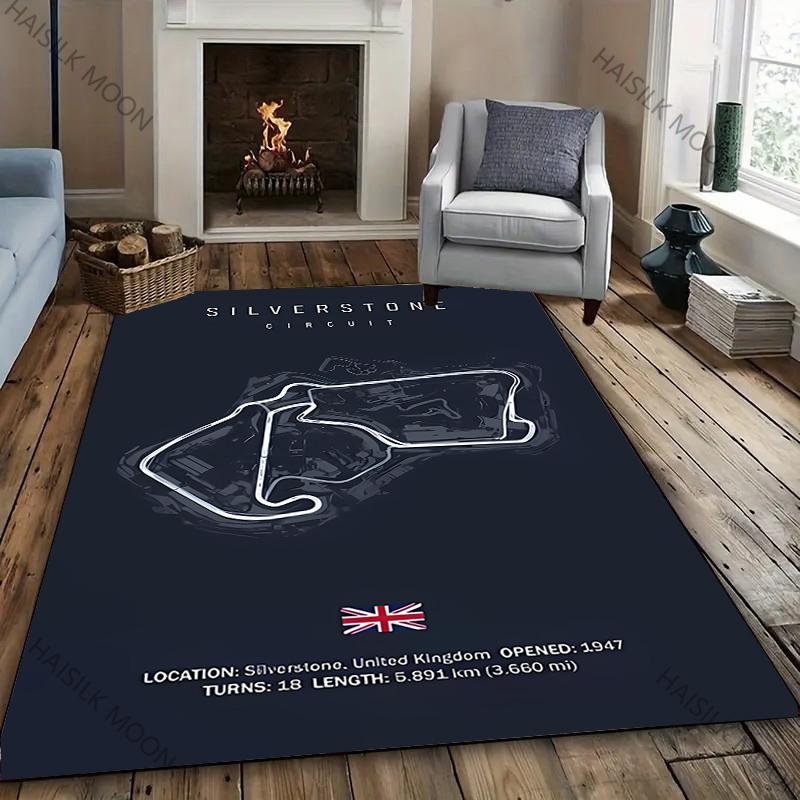 F1 Imola Monaco Streckenlayout Gedruckter Vier-Jahreszeiten-Teppich für Zimmer Sofa, Formel 1 Motorsport Thema Dekor Matte Rennliebhaber Teppich