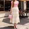 Qooth Ruffle Tulle Maxi Skirt Layered Cake High-Waisted Skirt French Ethereal Style for Party QT2860