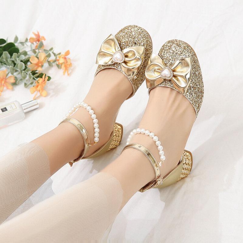 2025 Summer Princess Sandals Women's Buckle Students Middle School Children's Performance Shoes New Red Bow Girls Sandals
