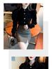 Women's Chic Black Velvet Puff Sleeve Top - Retro Court Style, Designer, Plus Velvet, Perfect for Autumn/Winter