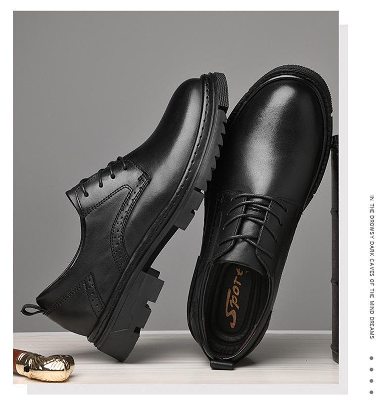 Men's British Style Round Toe Oxford Leather Shoes - Comfortable, Lace-up, Versatile, Thick Sole, Genuine Cowhide.