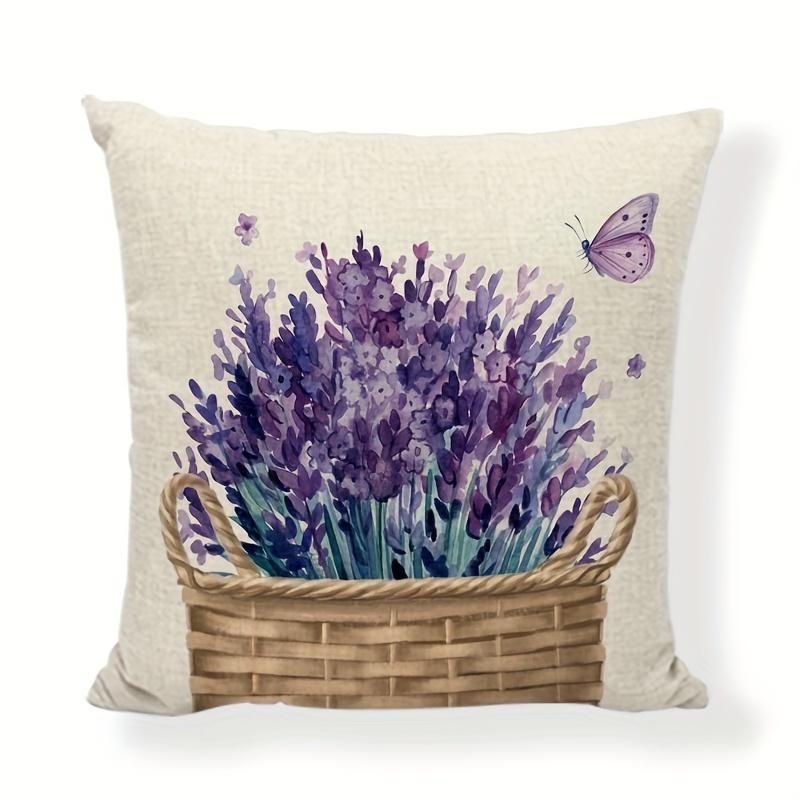 Purple Lavender Throw Pillow Cover for Home Decor - Plant Flower Decoration and Cushion Cover