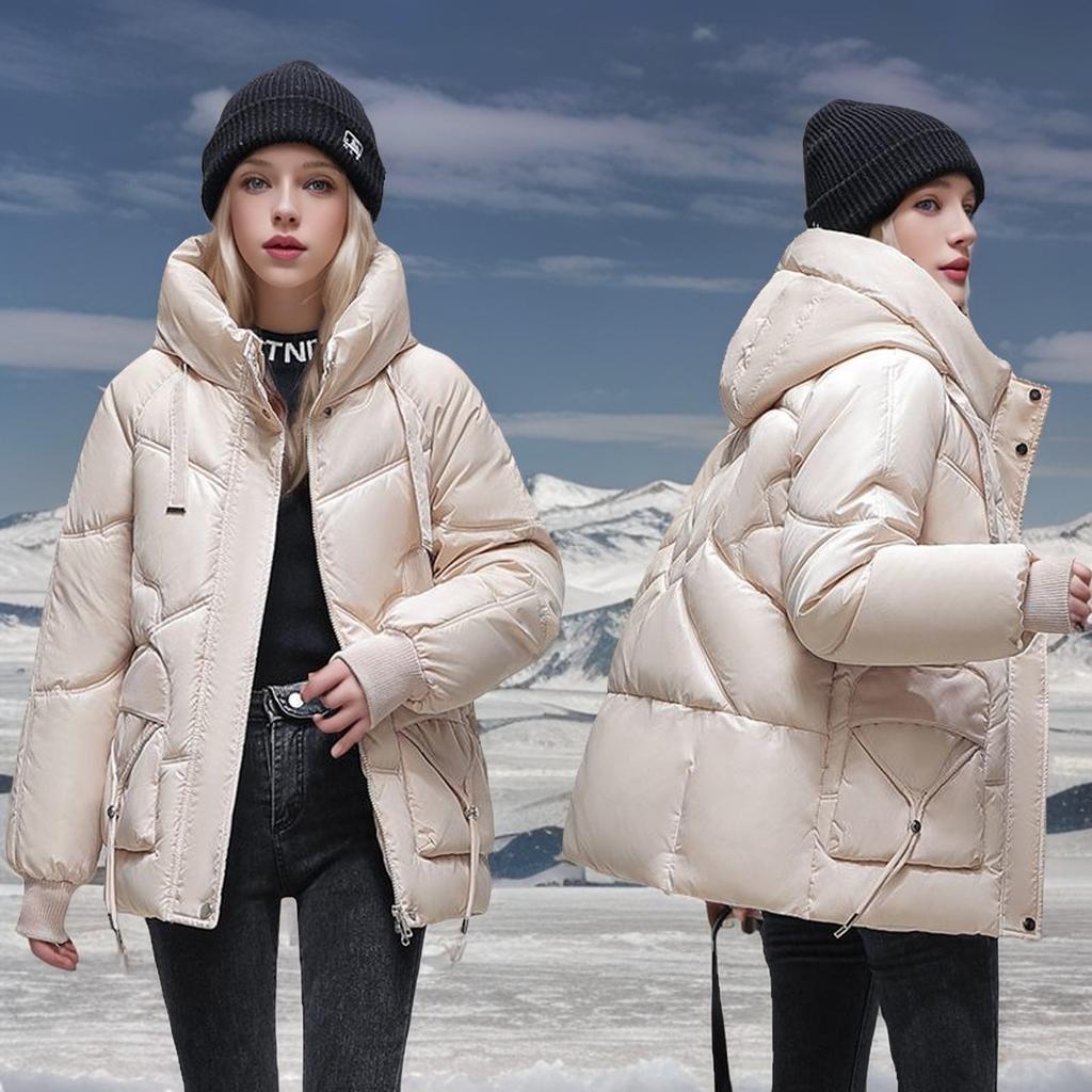 Dámská krátká zimní péřová bunda Volná silná bunda vatovaná bavlnou