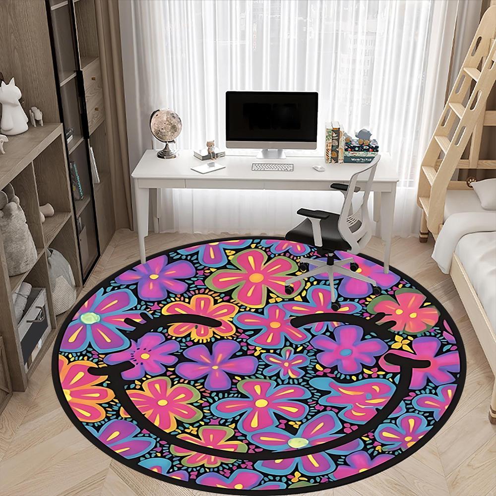 1pc Flower Mandala Pattern Carpet for Office Non-Slip, Round Carpet, Soft & Comfortable, Carpet for Office, Lightweight Round Floor Mat