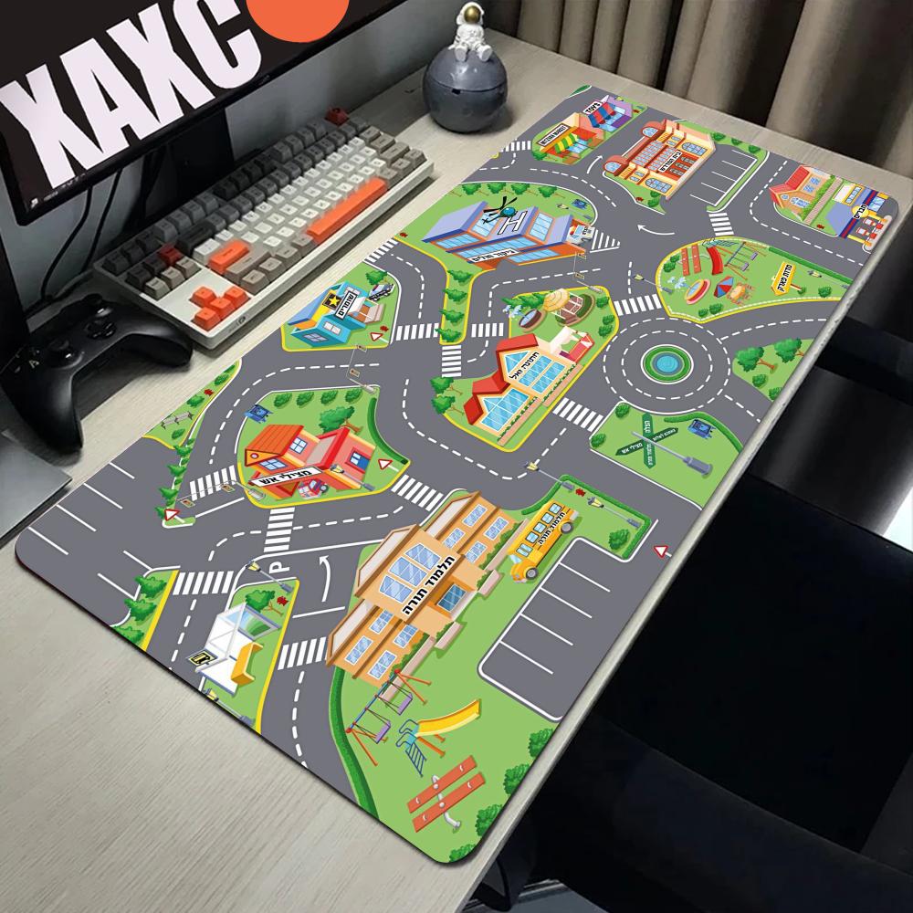 Pc Gaming Setup Accessories City Road Cartoon Mouse Pad Large Desk Mat Mousepad Gamer x Computer Table Mats Office Xxl