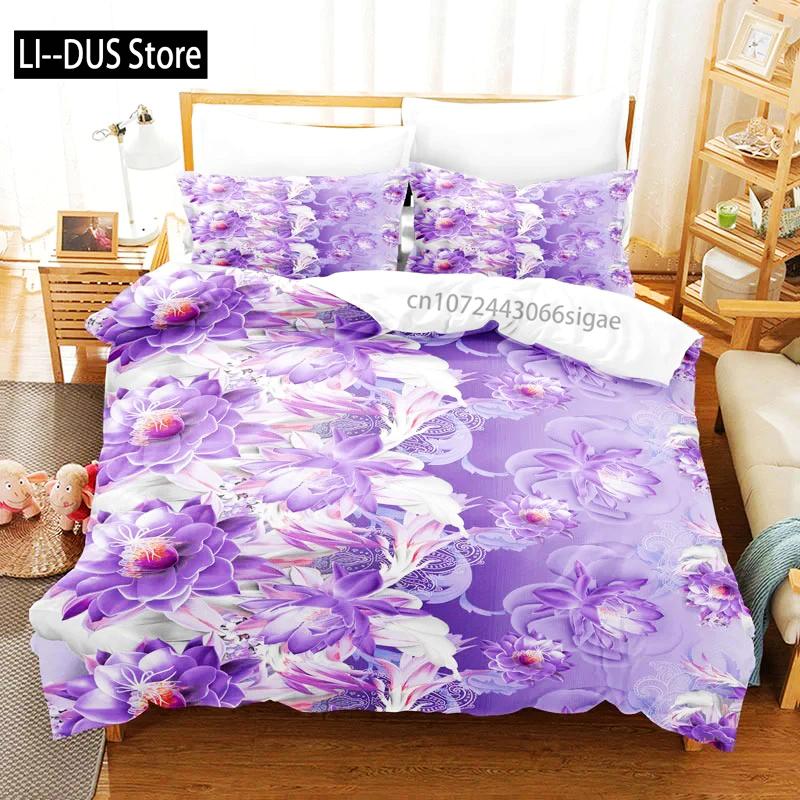 Purple Bedding Set Duvet Cover Bed Quilt Pillow Case 3D Comforter Lavender Butterfly Double Full King Queen Twin Single 2/3PCS