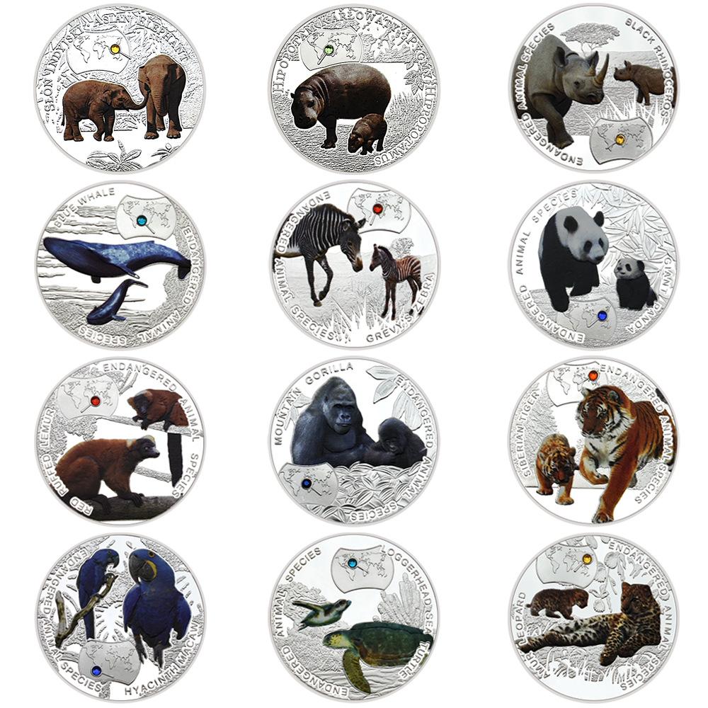 Aanimal coins, rare African animals, tigers, pandas, silver metal commemorative coins, commemorative medals, gifts