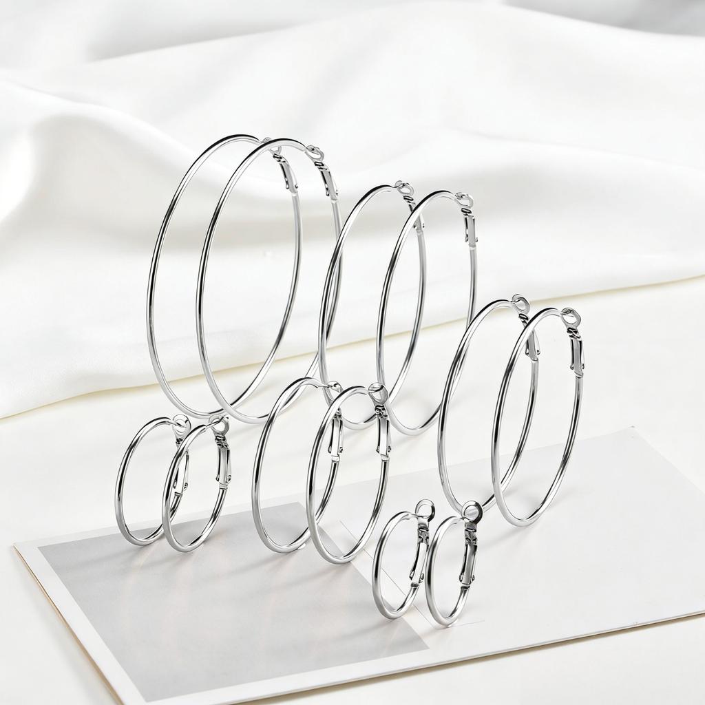 Classic Stainless Steel Big Circle Hoop Huggie Earrings for Women, 25mm/30mm/40mm/50mm/60mm/70mm