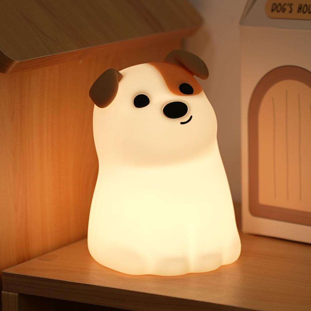 Cute Dog Night Light for Kids Rechargeable Squishy Dimmable 7 Colors Nightlight Silicone Puppy Sleeping Lamp For Christmas Gift