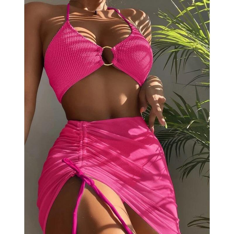 Swimsuit Women's Multi-colored Sexy Skirt Neck Three-piece Swimsuit Bikini