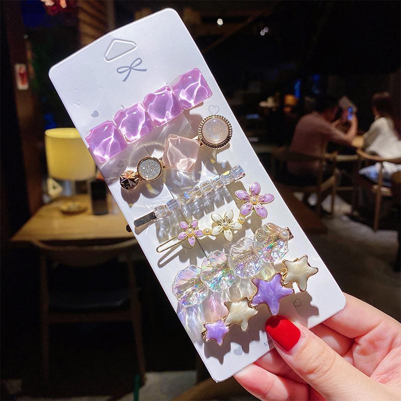 Simple Bangs Sea Clip A Word Clip Net Red Temperament Pearl Crystal Back Head Spoon Top Clip Side Clip Combination Set