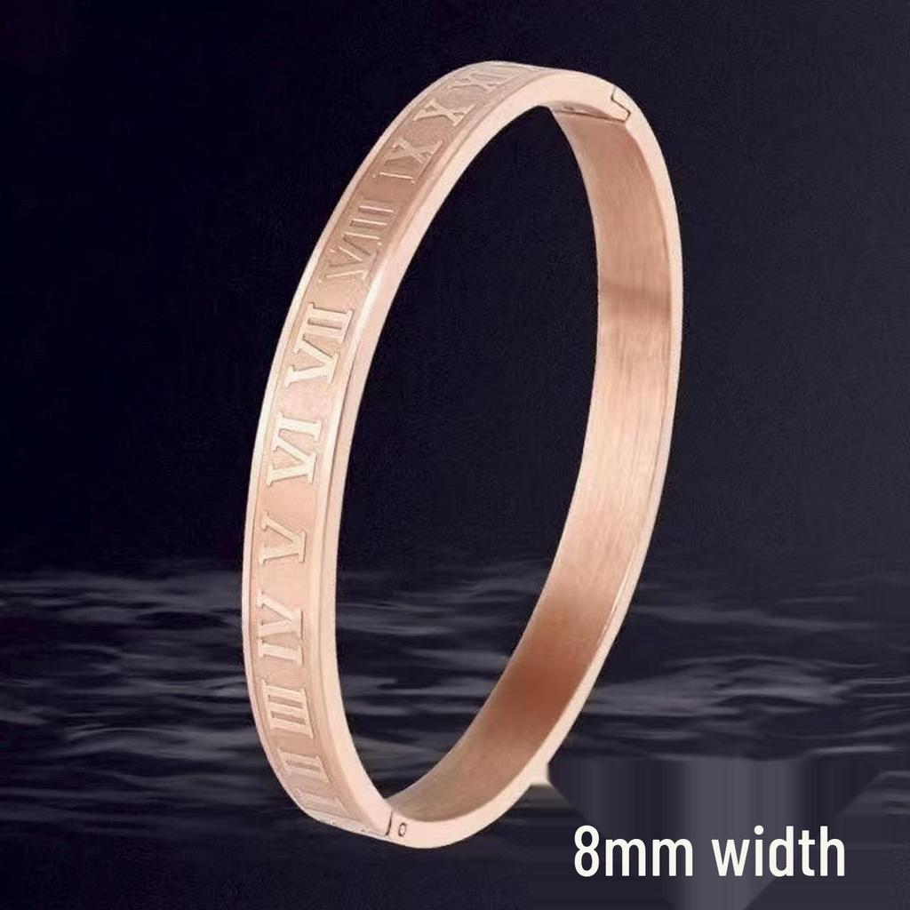 Roman Numeral Men's Titanium Steel Bracelet – Non-fading, Open Clasp, European & American Style.