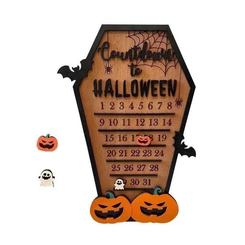 New Halloween Home Calendar With Terrifying Ghost Designs Wooden Countdown To Christmas Decor For Indoor Home Party Horror Decor