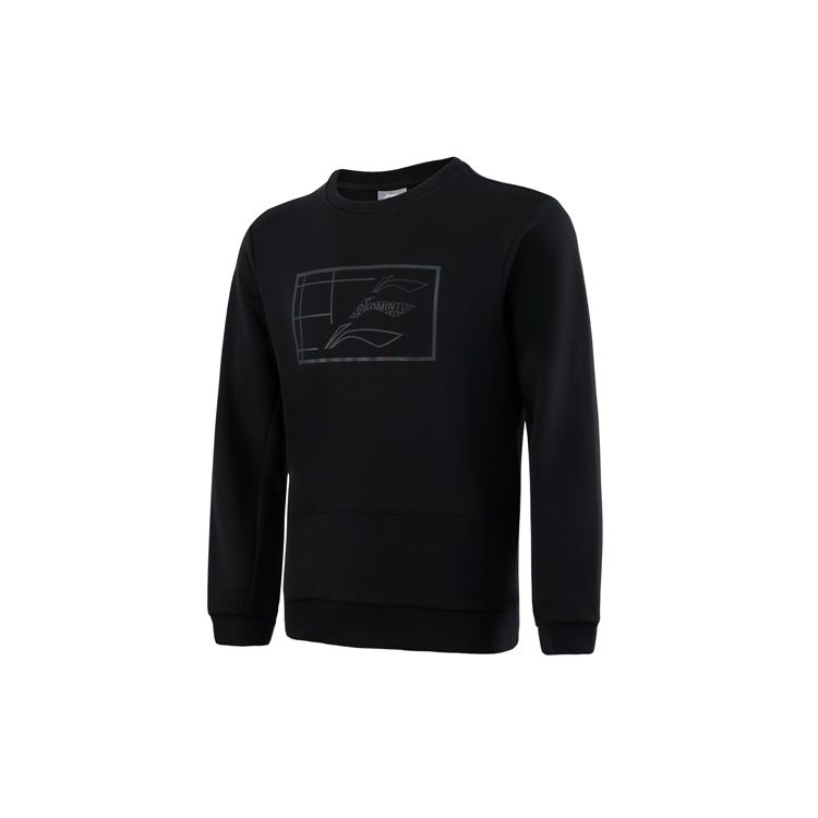 Li Ning Badminton Series Printed Sports Crewneck Sweatshirt Men Sweatshirt Black AWDR809-2