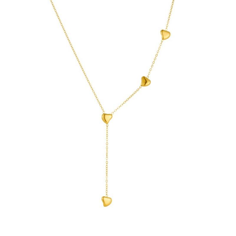 Gold Plated 3D Heart Y-Shaped Lariat Necklace, Stainless Steel Dainty Station Chain Choker, Waterproof Minimalist Jewelry for Women Gift