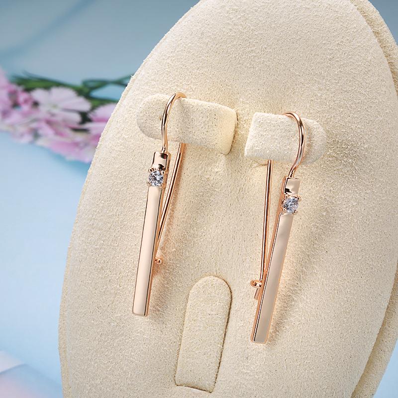 Unusual  Rose Gold Drop Earrings For Women Girls Glossy Long Stick Natural Zircon Earrings Bride Wedding Jewelry