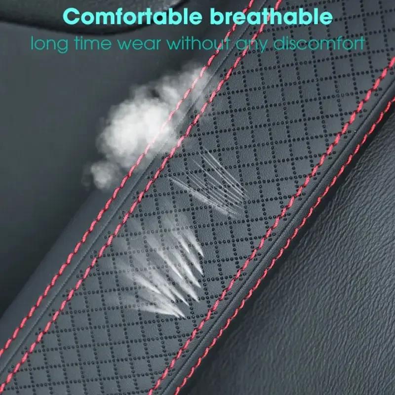 1/2Pcs PU Leather Car Seat Belt Shoulder Cover Embossed Safety Belt Protective Cover Comfortable Embroidered Auto Seatbelt Trim