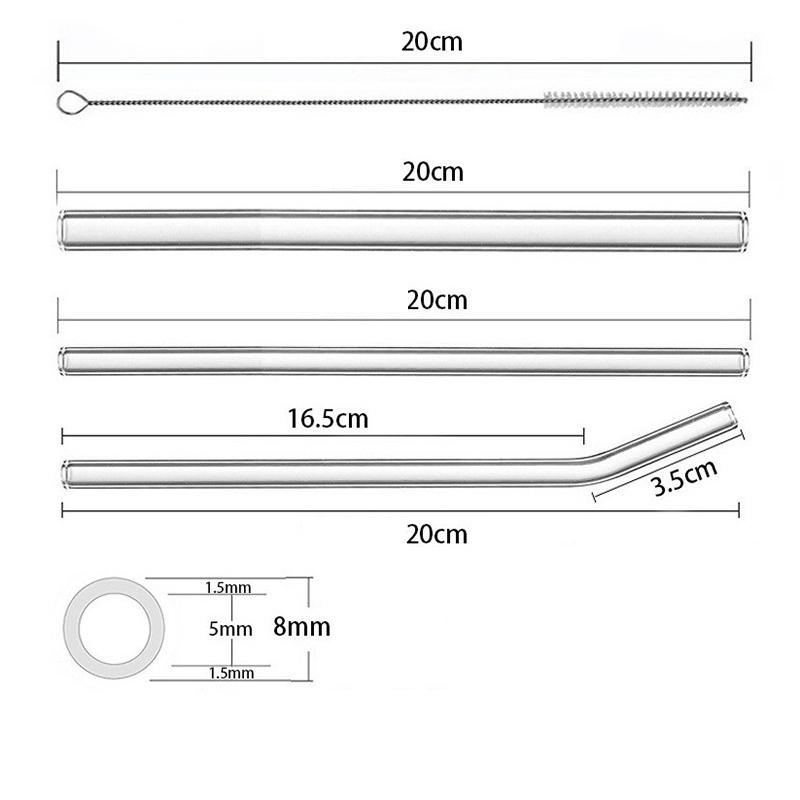 5Pcs Heat Resistant High Borosilicate Glass Straws with Brush Transparent Juice Smoothies, Milkshakes, Tea Glass Straw Reusable