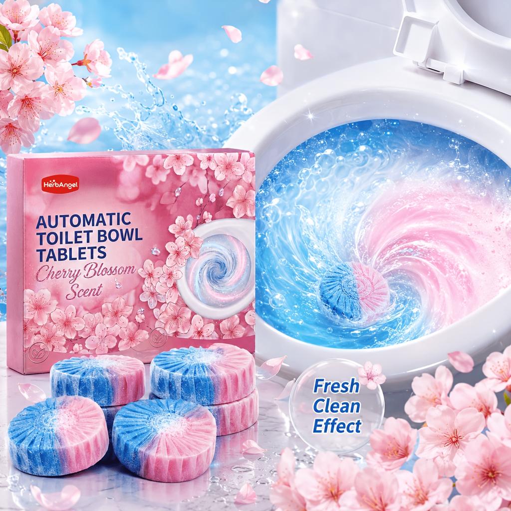 Automatic Toilet Bowl Tablets Dual Color Water Soluble Film with Urine Scale Remover, Long Lasting Fragrance Tablets for Deep Stain Elimination