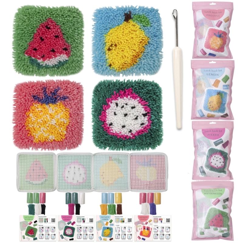 Latched Hook Coaster Kits for Adults Starter Embroidery Kits Coaster Making Kits Fruit Coaster Needlework Crafts Kits