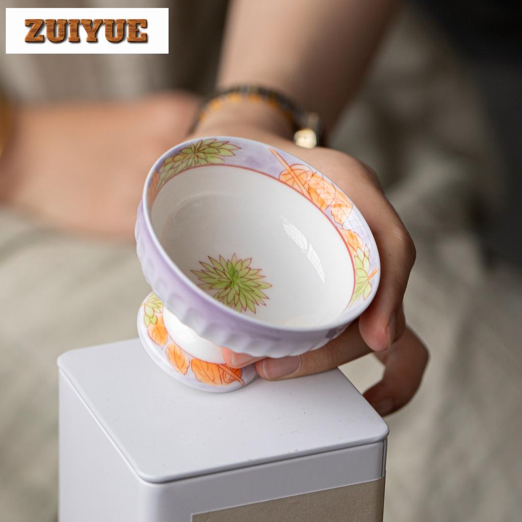 80ml Hand-painted Flowers High Foot Teacup Elegant Tea Bowl Tea Pair Tea-tasting Fragrance Cup Chazhan Master Cups Tea Services