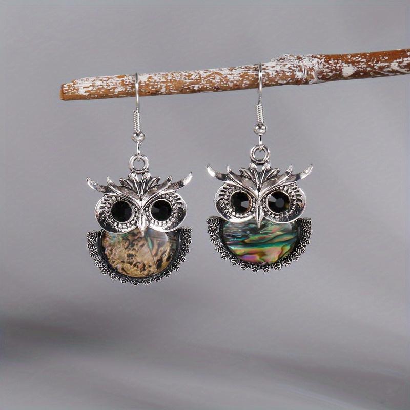 Bohemia Owl Drop Earrings Inlaid Faux Zircon Vintage Style  Silver Plated Jewelry Gift For Women Girls