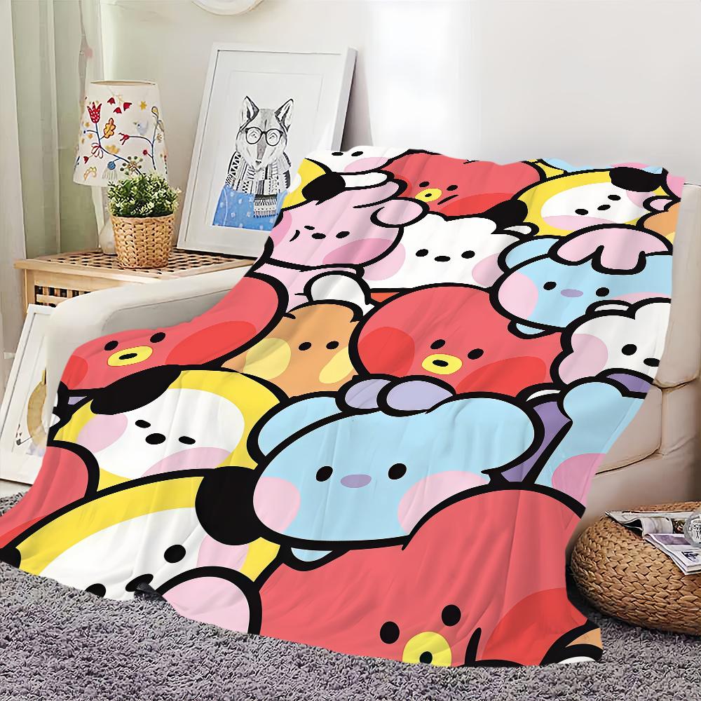Cartoon Cute B-B-BT-21-ES Blanket Flannel warm comfort soft plush blanket For Picnic Beds Sofas Homes And Bedrooms