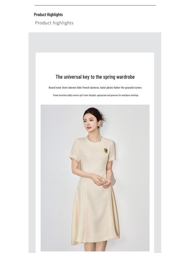 Elegant Spring Linen Dress - Women's Waist-Hugging, Refined Fashion
